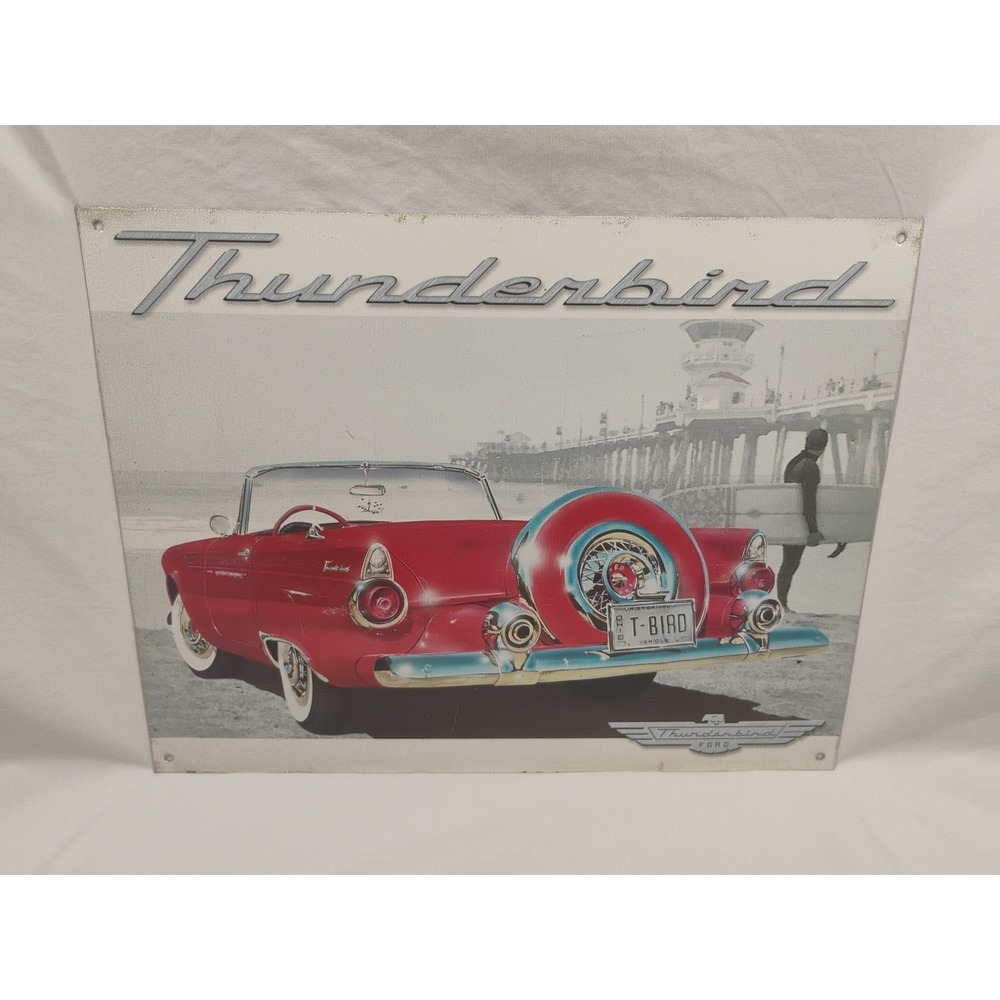 Ford Thunderbird Tin Sign Man Cave Garage Vintage Look Beach Classic Red 12.5x16